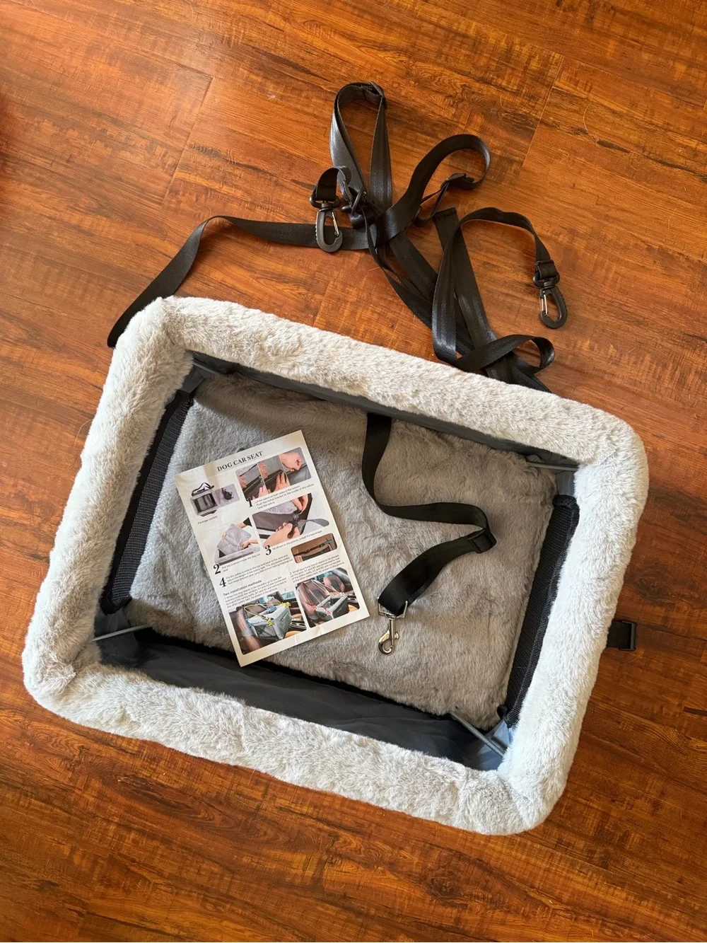 Grey Faux Fur pet Car Seat Booster- like new